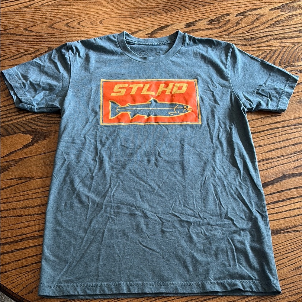 H&H Outfitters STLHD Blue Graphic T-Shirt with Orange Fish Logo